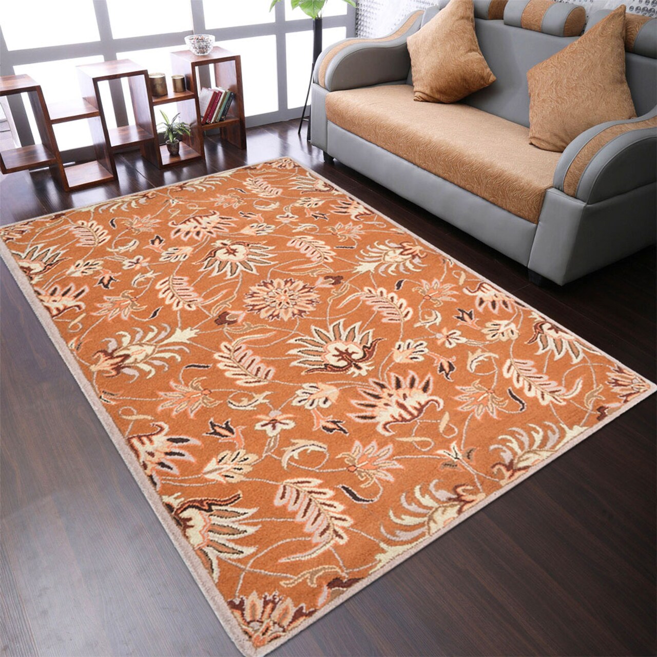 Edge Collections - 8' x 11' - Orange - Floral Hand-Tufted Wool Area Rug - 1 Piece